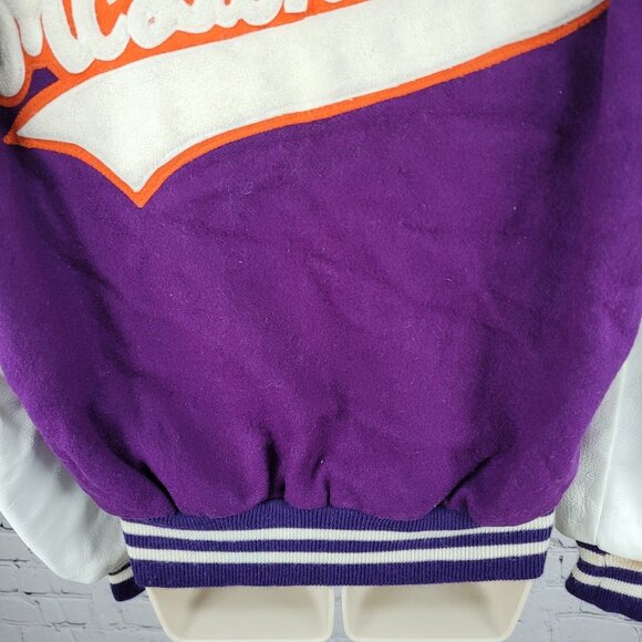 VTG DeLong Retro Purple Wool Hooded Varsity Letterman Jacket USA Made Size 40 - Picture 13 of 15